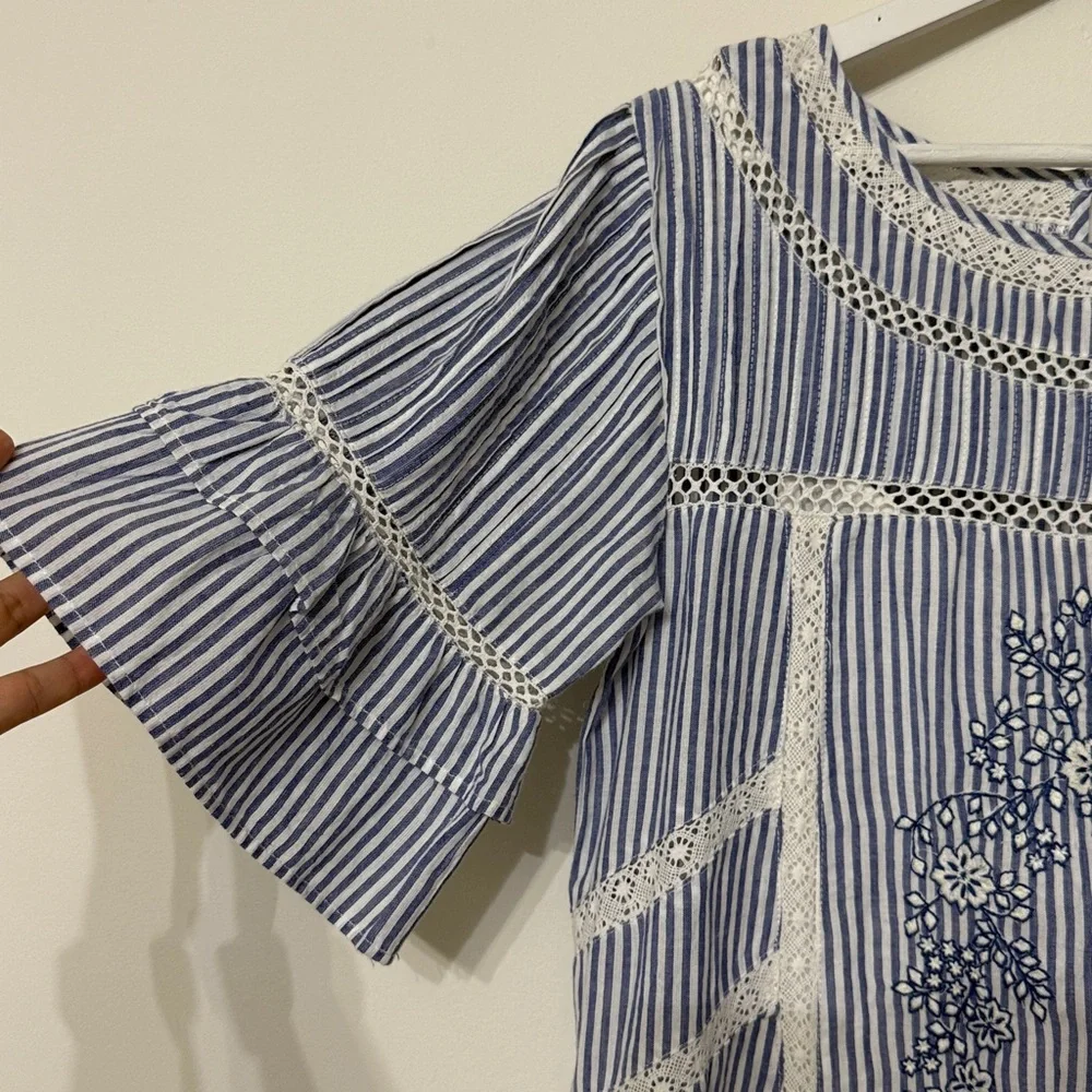 Free People Sunny‎ Days Trapeze Dress Blue White